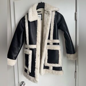 Abercrombie black faux leather Sherpa lined shearling coat oversized fit XXS